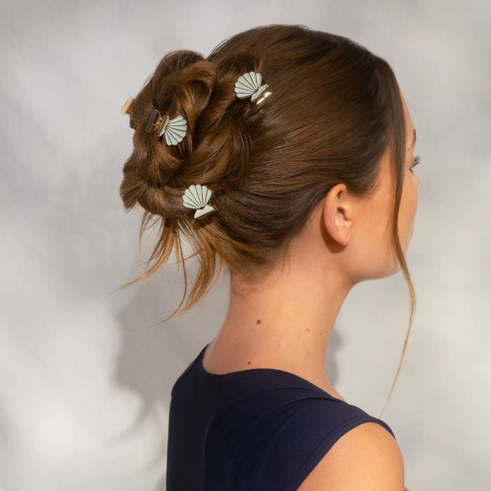 KITSCH | Metal Clam Shell Hair Clip 2pc Set - Gold & Pearlized Cream