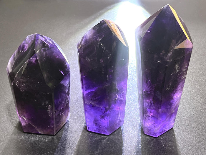 Large Dark Amethyst Crystal Faceted Standing Tower Carving