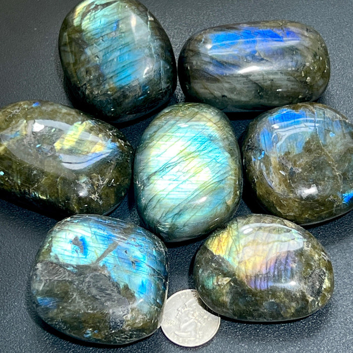 Large Flashy Labradorite Palm Stones Tumbled Carvings (By The Piece or Pound) Wholesale