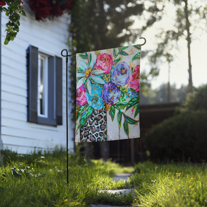 Leopard Floral Garden flag