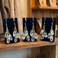 Long Quartz Triple Crystal Earrings Pair (Gold Stainless Hooks)