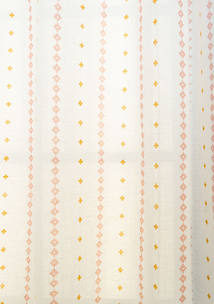 Mallige geometric 100% cotton sheer Fabric for living room - Light filtering - Rust and Mustard