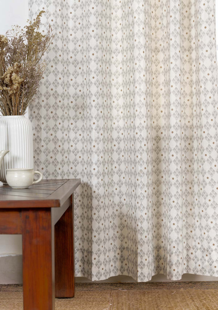 Mirage 100% cotton geometric sheer curtain for living room - Light filtering - Grey - Single - Single Piece