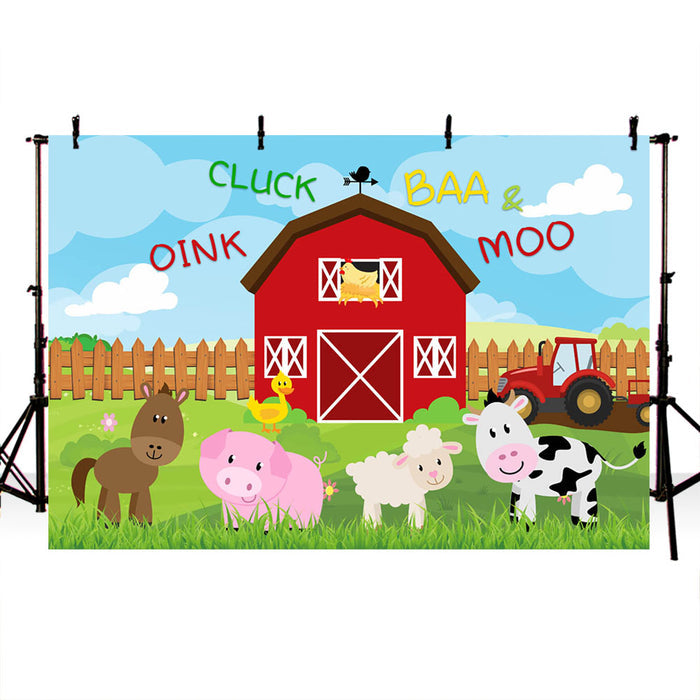 Mocsicka Farm Theme Red Barn Happy Birthday Backdrop