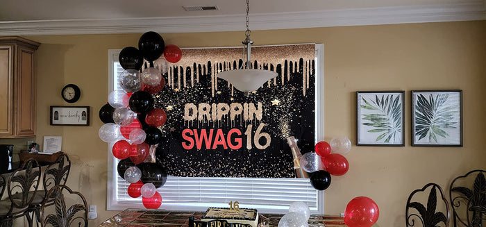 Mocsicka Golden Champagne Sweet 16 Happy Birthday Backdrop-Mocsicka Party