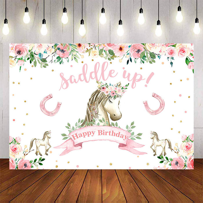 Mocsicka Horses and Flowers Happy Birthday Backdrop-Mocsicka Party