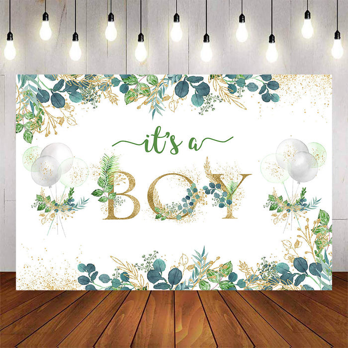 Mocsicka It'a a Boy Golden Leaves and Balloons Baby Shower Banners-Mocsicka Party