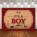 Mocsicka It's a Boy Red Plaid Baby Shower Backdrop-Mocsicka Party