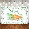 Mocsicka Little Dinosaur and Green Leaves Oh Baby Shower Backdrop-Mocsicka Party