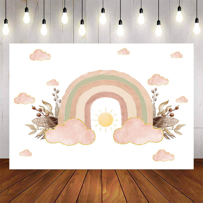 Mocsicka Pink Rainbow Happy Birthday Backdrop-Mocsicka Party