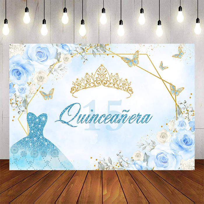 Mocsicka Quinceanera Backdrop Sweet 15 Golden Crown Banners