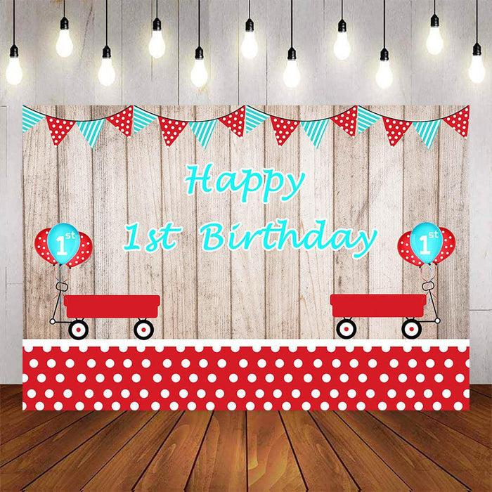 Mocsicka Red Wagon Happy 1st Birthday Backdrop-Mocsicka Party