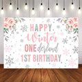 Mocsicka Winter Onederland Snowflakes Happy Birthday Backdrop-Mocsicka Party