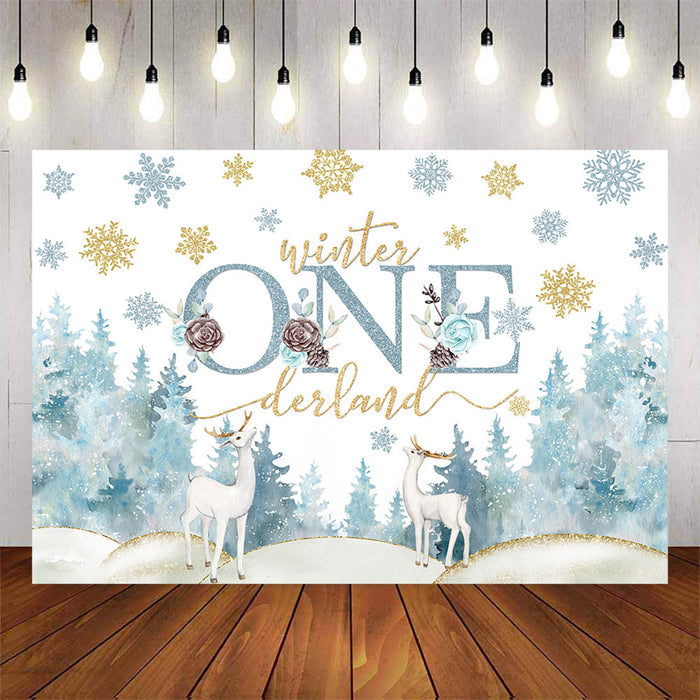 Mocsicka Winter Onederland White Deer Birthday Backdrop-Mocsicka Party