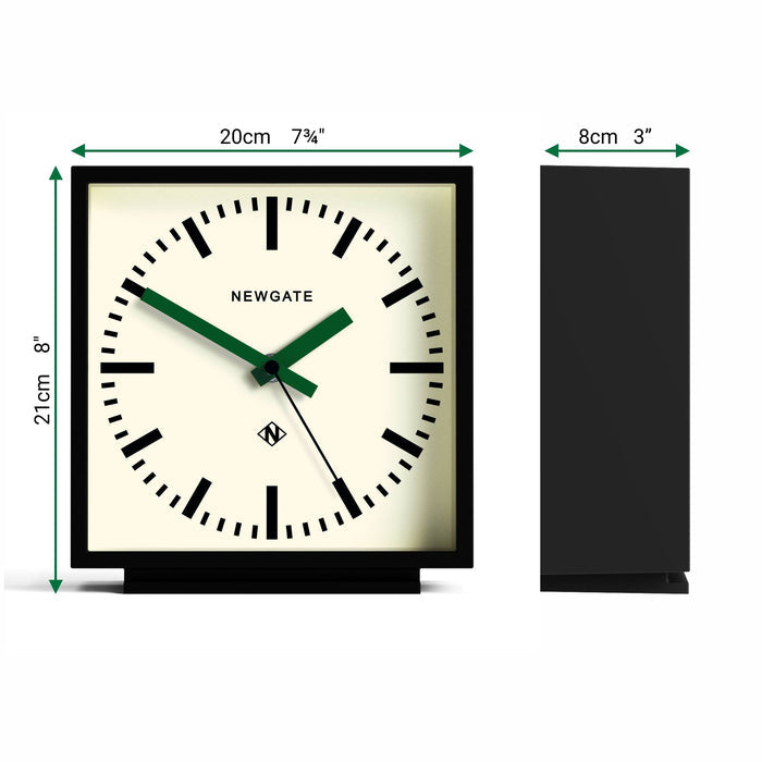 Newgate Amp mantel clock in black with green hands