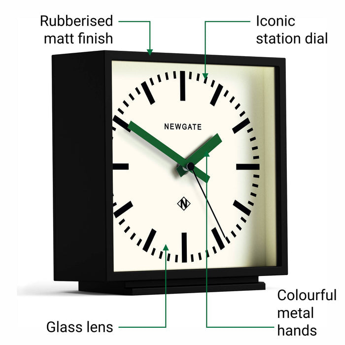 Newgate Amp mantel clock in black with green hands