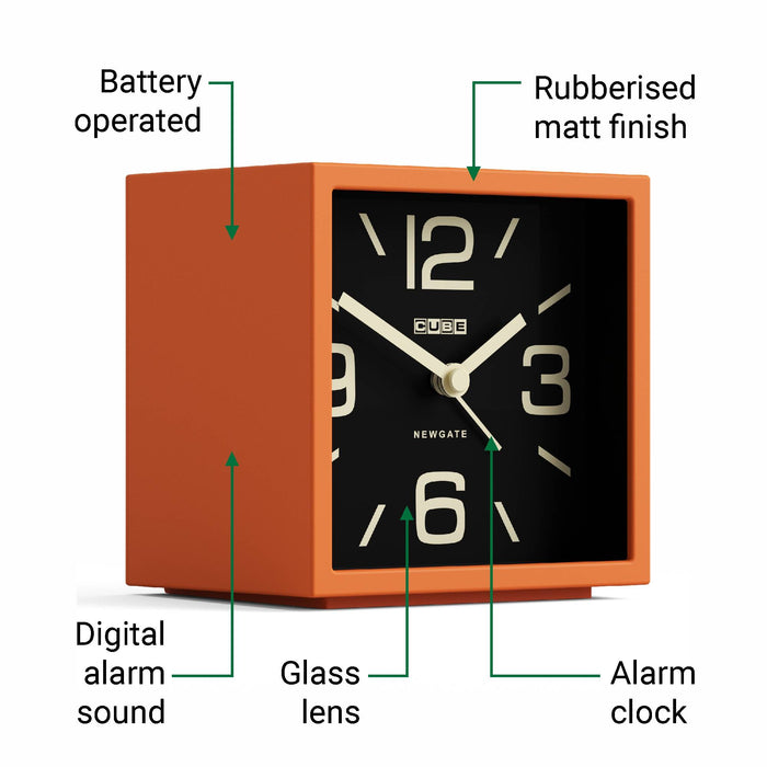 Newgate Cube alarm clock in orange