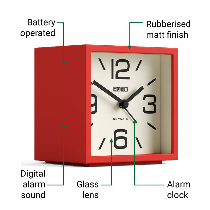 Newgate Cube alarm clock in red