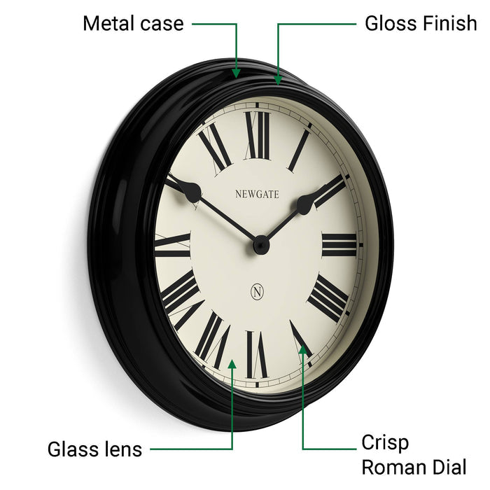 Newgate Notting Hill wall clock in gloss black 44cm