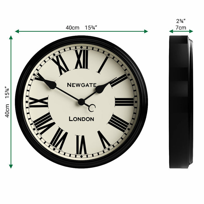 Newgate Spitalfields wall clock in gloss black 40cm