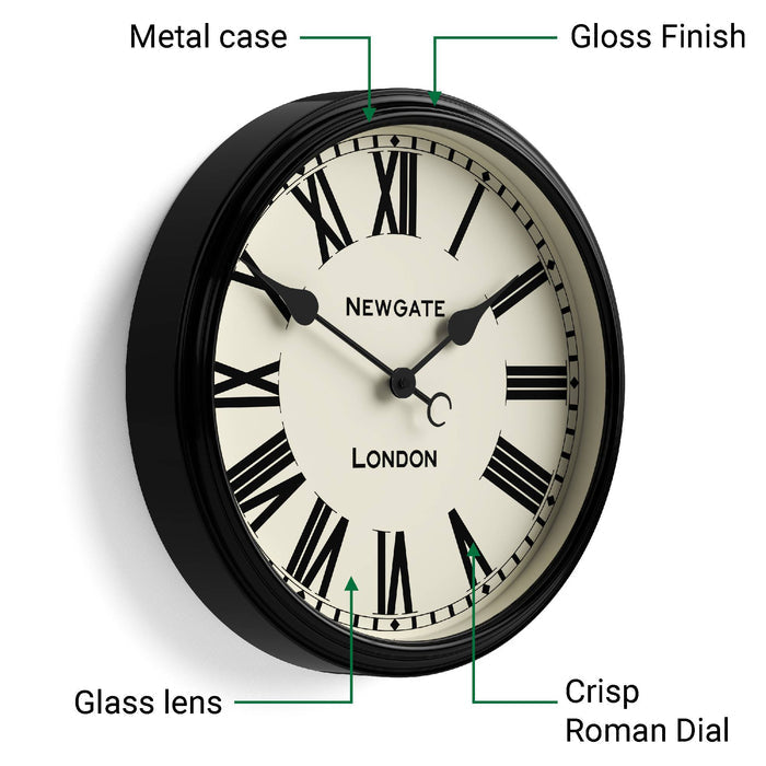 Newgate Spitalfields wall clock in gloss black 40cm