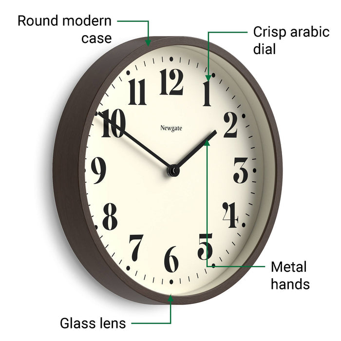 Newgate Theatre wall clock in dark faux wood 30cm