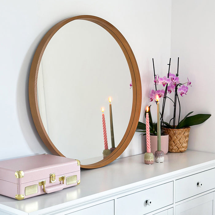Olivia Round Mirror, 25.19 in diameter, Rustic Oak