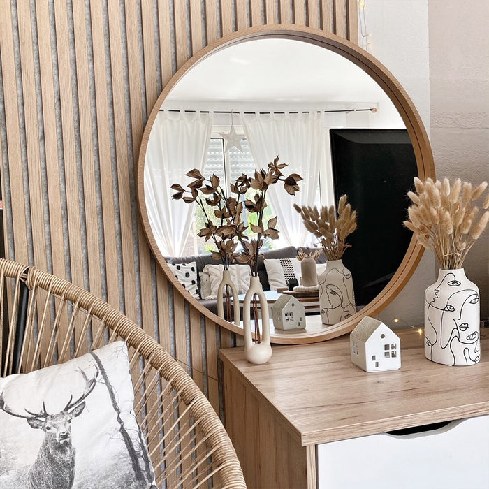 Olivia Round Mirror, 25.19 in diameter, Rustic Oak
