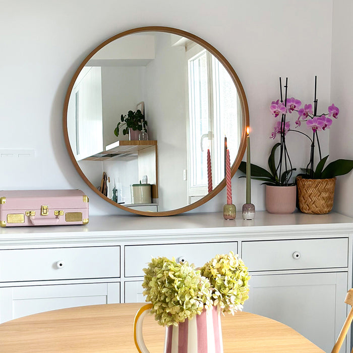 Olivia Round Mirror, 25.19 in diameter, Rustic Oak