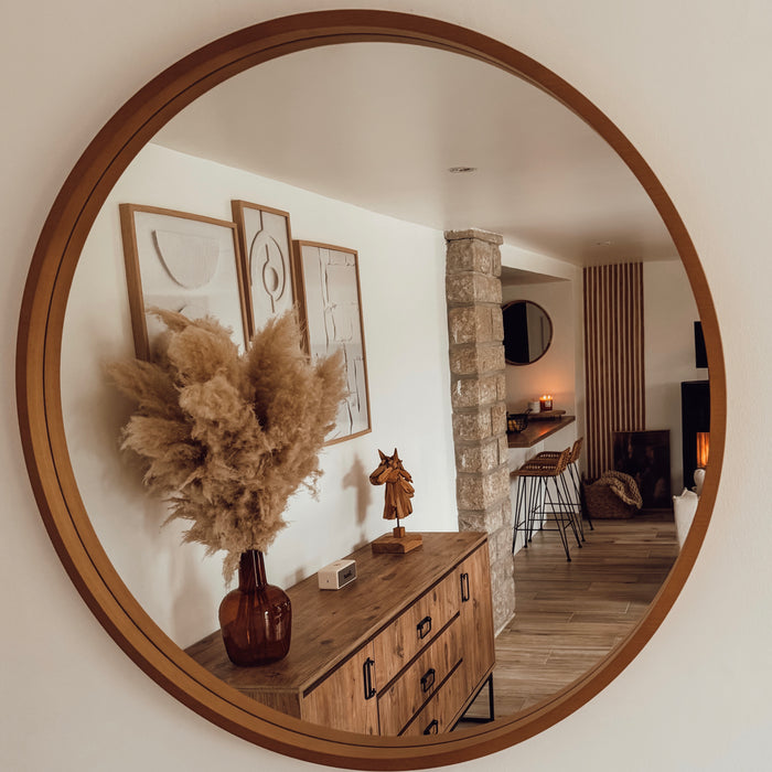 Olivia Round Mirror, 25.19 in diameter, Rustic Oak