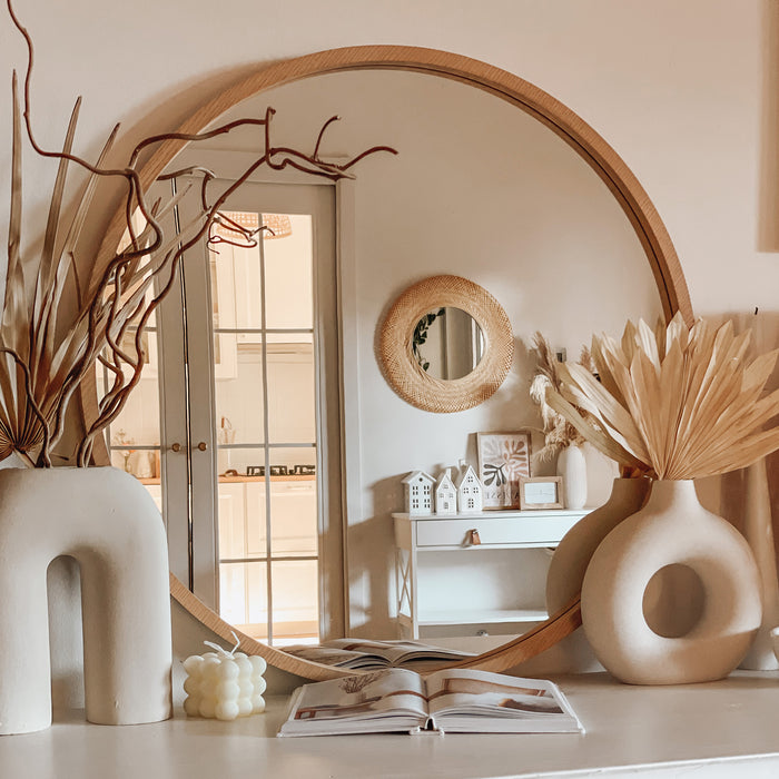 Olivia Round Mirror, 32.28 in diameter, Rustic Oak