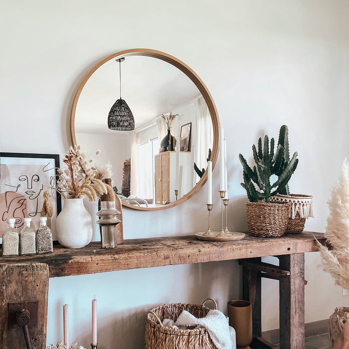 Olivia Round Mirror, 32.28 in diameter, Rustic Oak