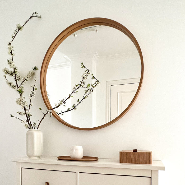 Olivia Round Mirror, 32.28 in diameter, Rustic Oak