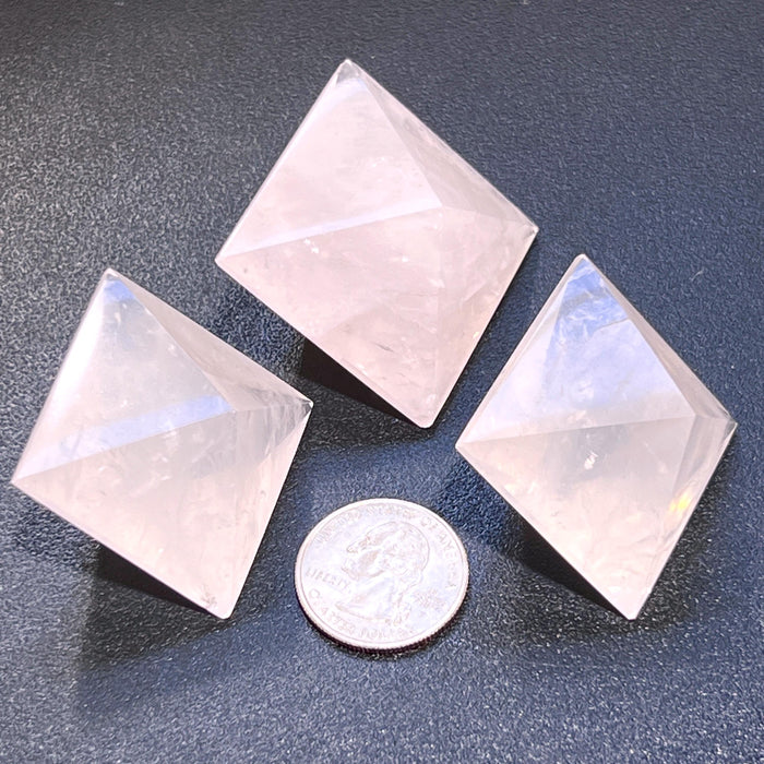 Pink Rose Quartz Crystal Octahedrons Faceted Gemstone Carving
