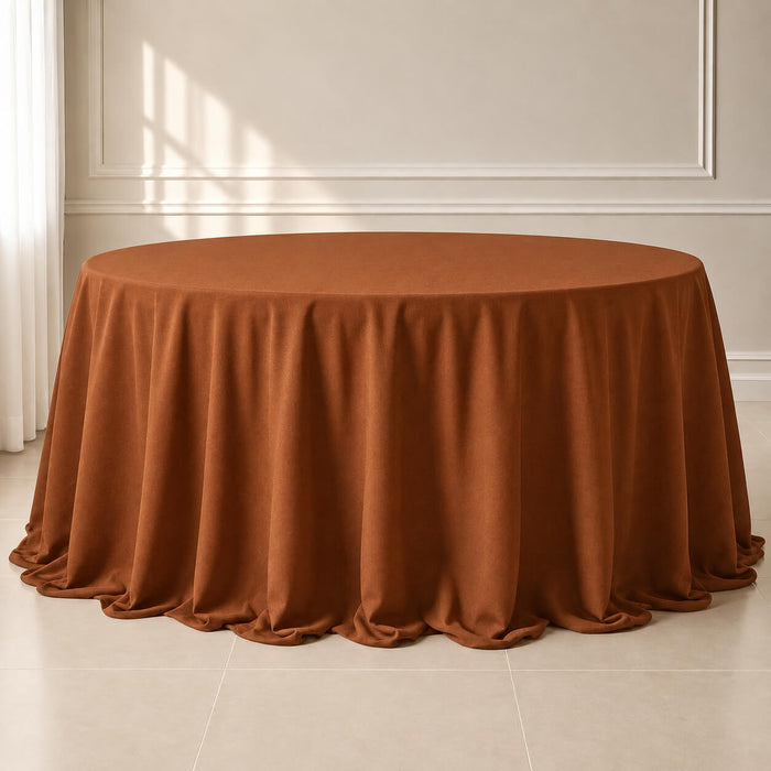 Cinnamon brown seamless round tablecloth for elegant dining setups.