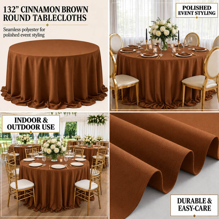 Cinnamon brown seamless round tablecloth for event styling.