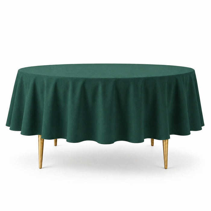 Hunter Emerald Green round tablecloth on a dining table.