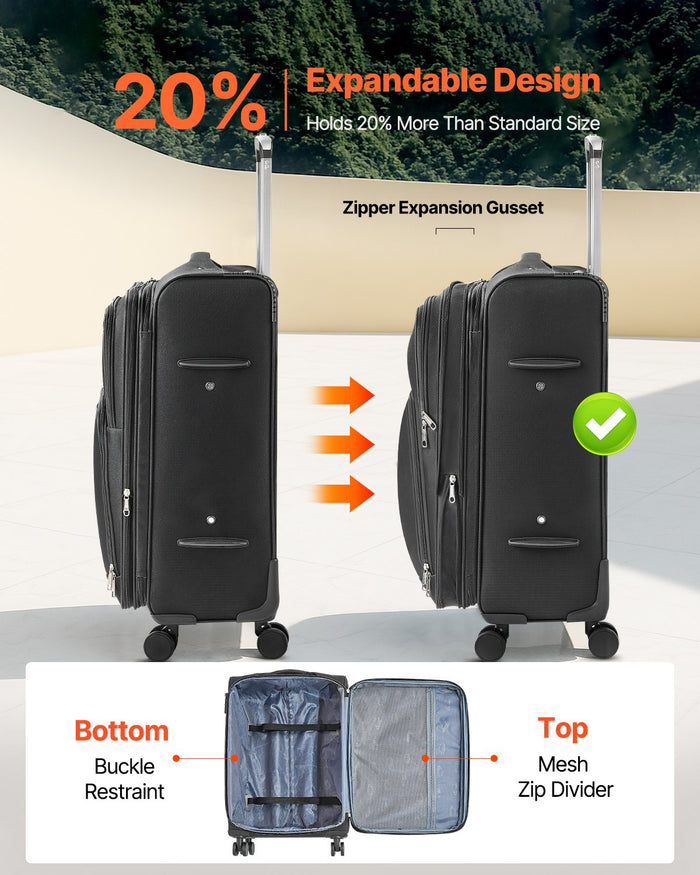 Premium 24" Softsided Expandable, Spinner Wheels, Checked Medium Luggage, TSA Lock