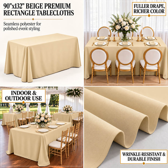beige polyester rectangle tablecloth for events