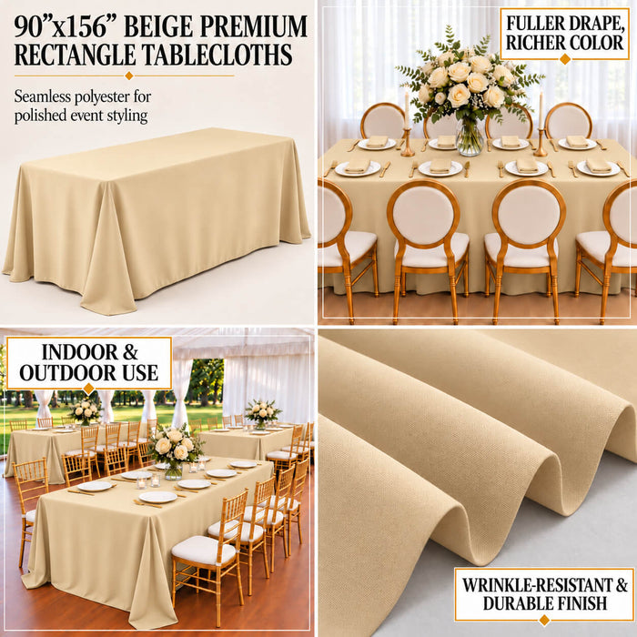 beige premium polyester rectangle tablecloth