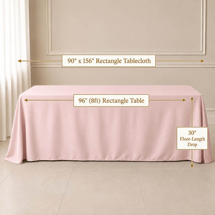 blush polyester rectangle tablecloth on a table