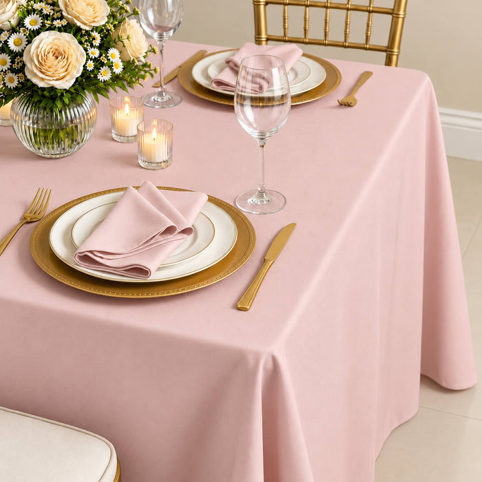 blush rectangular tablecloth on elegant dining table
