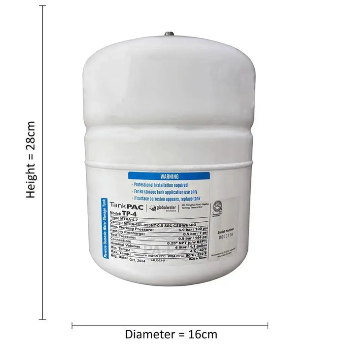 Tank RO reverse osmosis water filter pressurised buffer storage 2 litre
