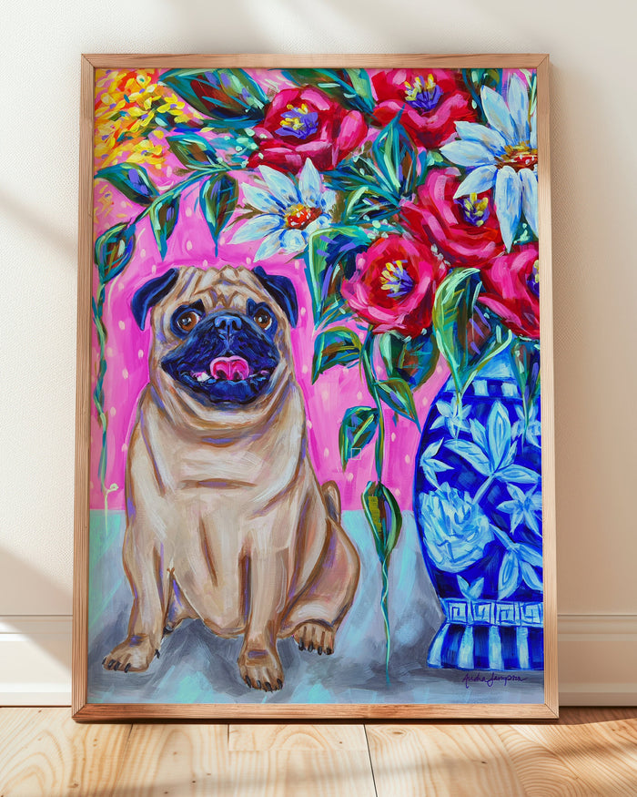 Pug Art Print | Maximalist Dog Wall Art | Dopamine Decor