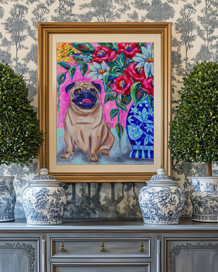 Pug Art Print | Maximalist Dog Wall Art | Dopamine Decor
