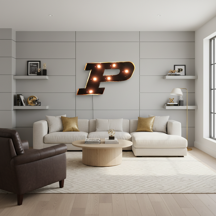 Purdue Logo Lighted Recycled Metal Decor