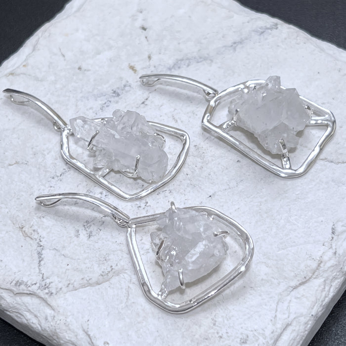 Quartz Crystal Cluster Pendant (Silver Plated) Statement Piece