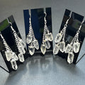 Quartz Crystal Long Earrings Pair (Silver Plated) Triple Dangle Jewelry