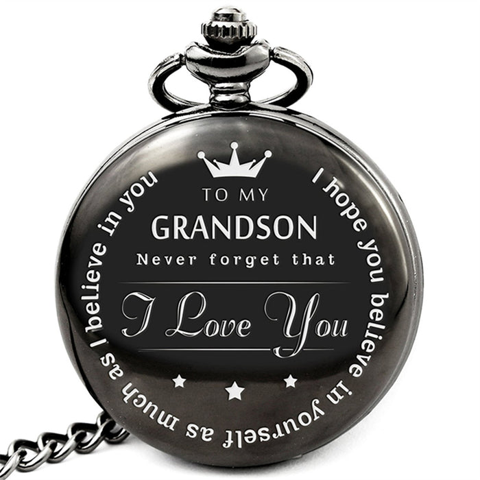 Quartz Pocket Watch Laser inscribed for Grand Parent to Grandson