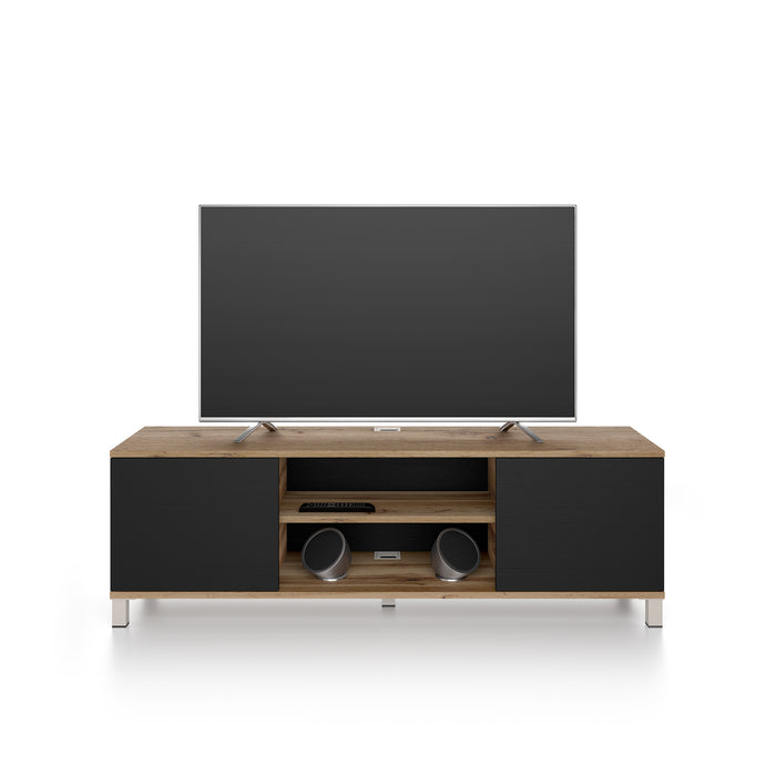Rachele TV Stand, Rustic Oak and Ashwood Black